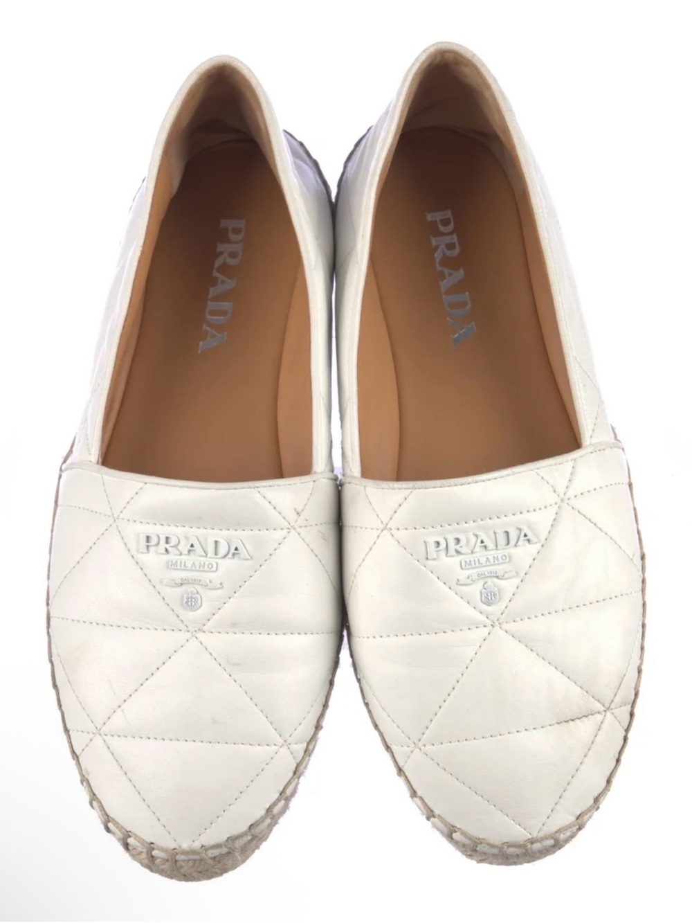 Prada Leather Quilted Pattern Espadrilles Flats White Women EU 38.5 / US 8.5